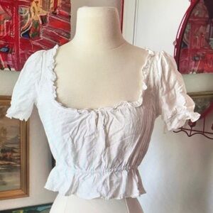 White Puff Sleeve Ruffled Peplum Blouse